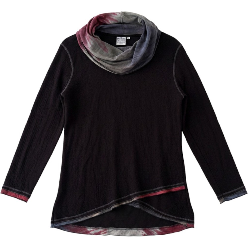 Parsley & Sage Cowl Neck Tunic Women XL Black Lagenlook Boho Art to Wear Top